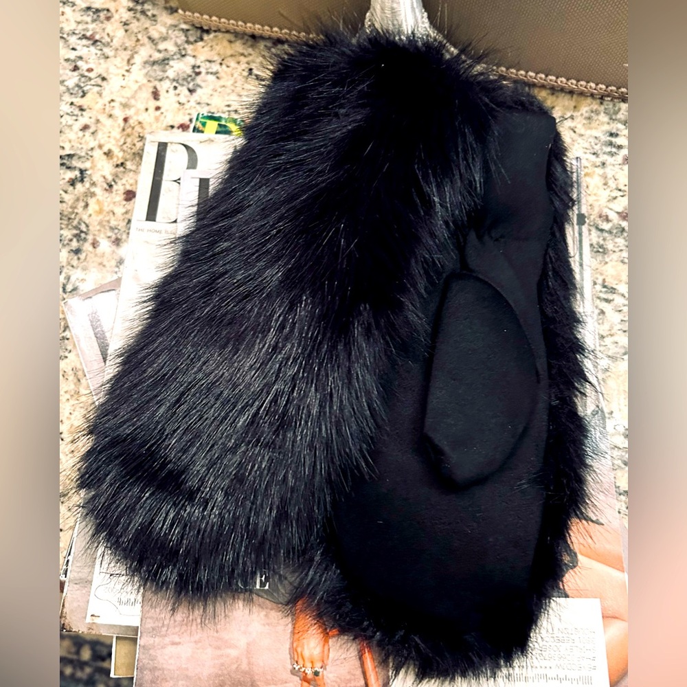 Black Faux Fur Mittens fully lined with suede on the outside